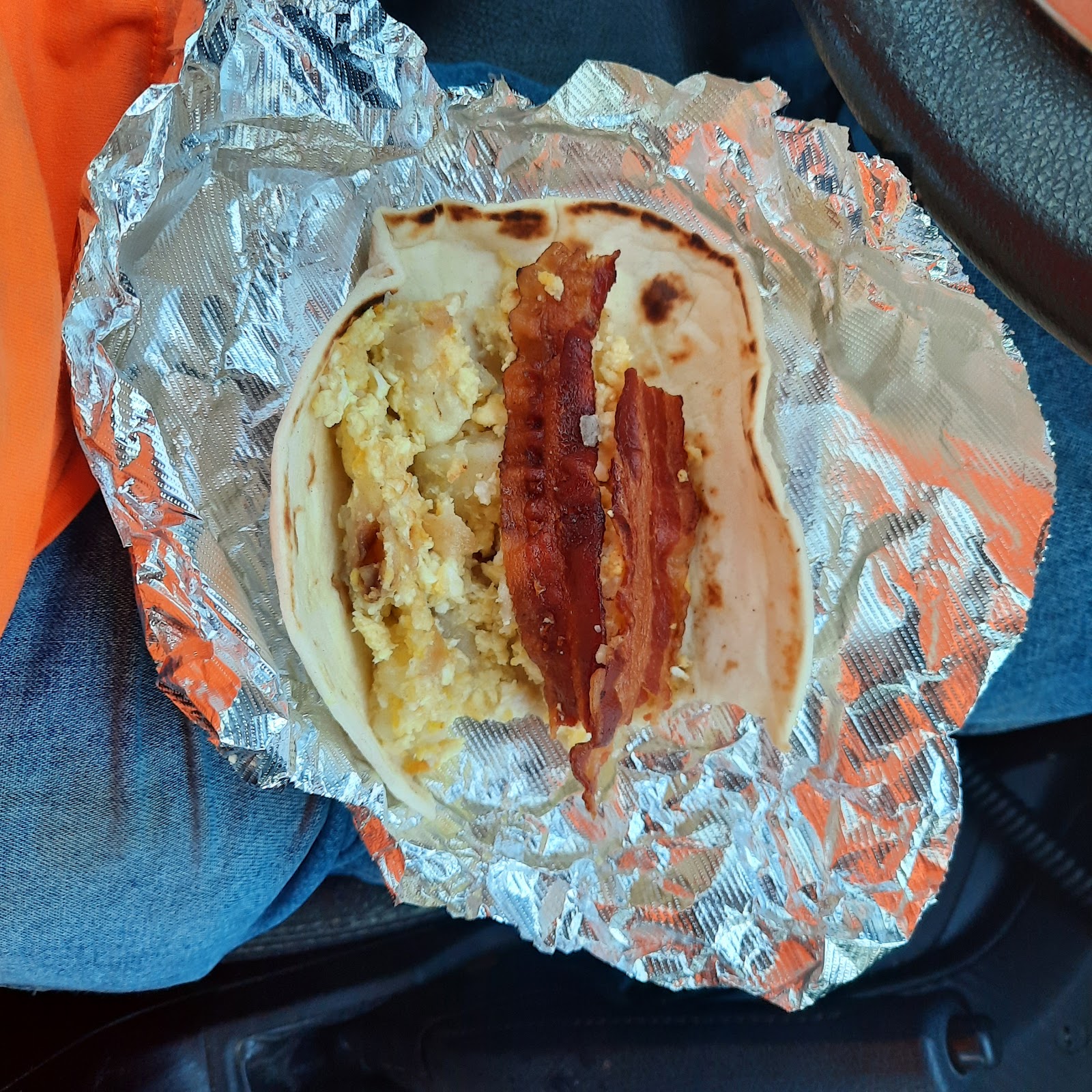 Bacon, egg and potato breakfast taco