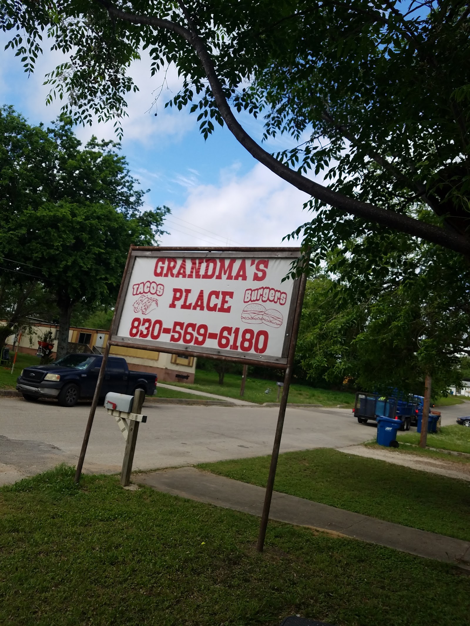 Grandma's Place taco stand sign in Pleasanton, TX